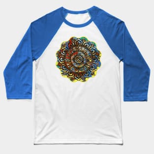 Digital Fluid Art Design - from Original Flip Cup Technique - Yellow Mandala Baseball T-Shirt